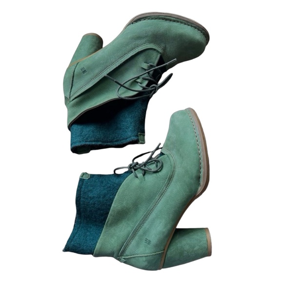 EL NATURALISTA Women’s Suede Leather Boots Size 7US Green Felt Up Block Heel - Picture 4 of 10